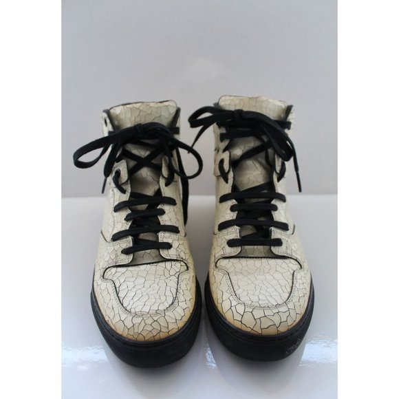 BALENCIAGA Craquelé High-Top Calfskin Leather Sneaker Off White Size FR 37 - Picture 3 of 11